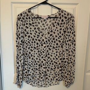 VIXBE Long Sleeve Button Down Leopard Print Blouse Women's Small